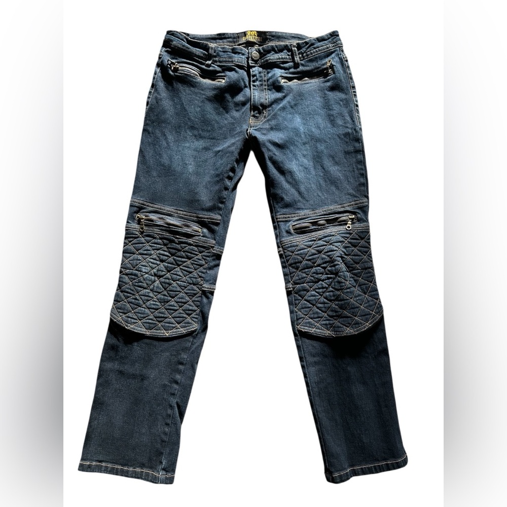 Competition Label Men's Straight‎ Leg Blue Jeans with Quilted Knee Detail